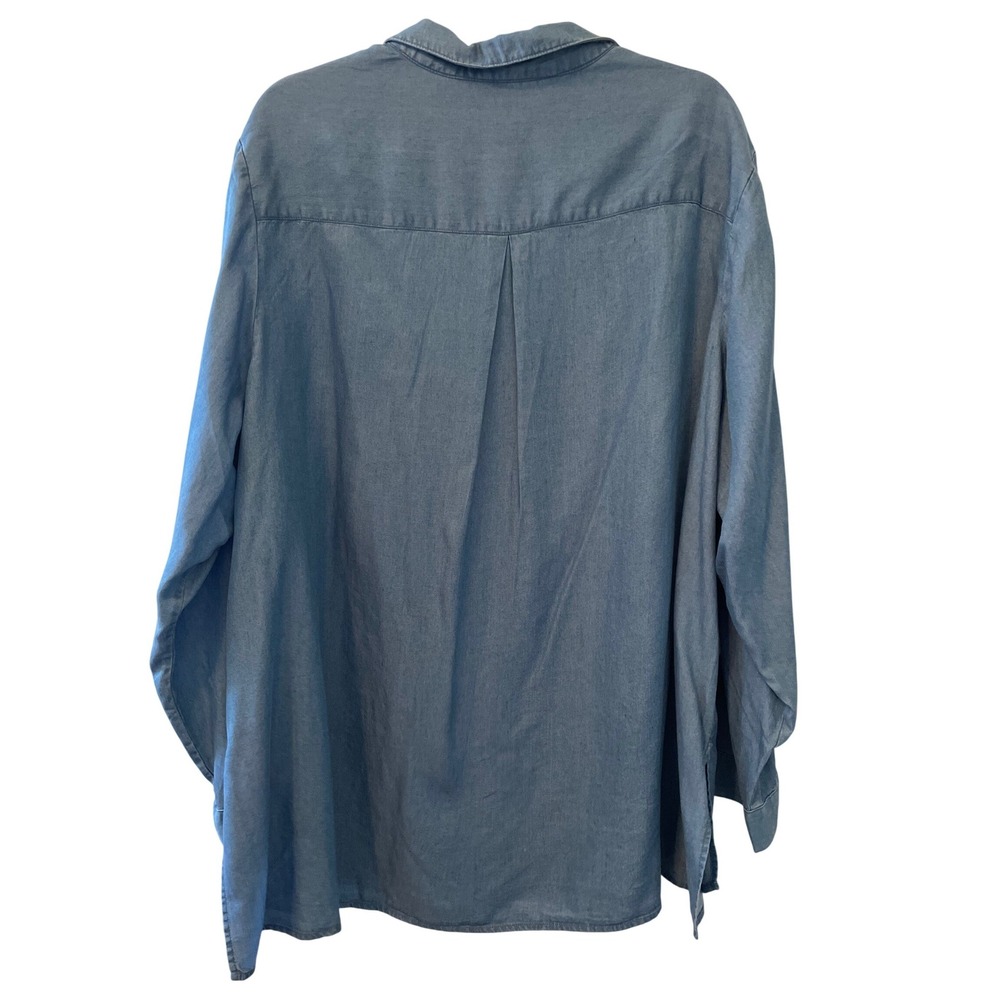 Zac & Rachel Size‎ 2X Blue Tencel Chambray Roll Tab Sleeve Tunic Coastal Casual - Picture 2 of 9